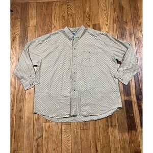 Vintage Grand Isle Mens 4X Button Down Shirt Beige Checkered Long Sleeve Cotton‎